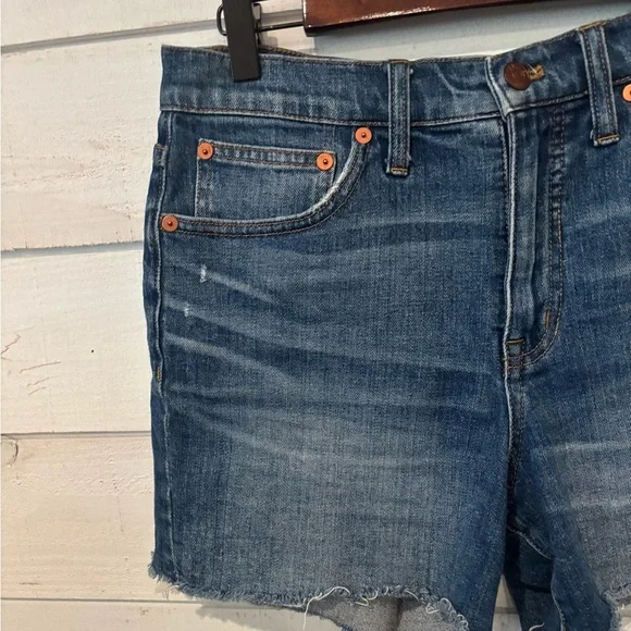 Madewell Medium-Blue Jean Shorts with Raw Hem - Picture 2 of 8